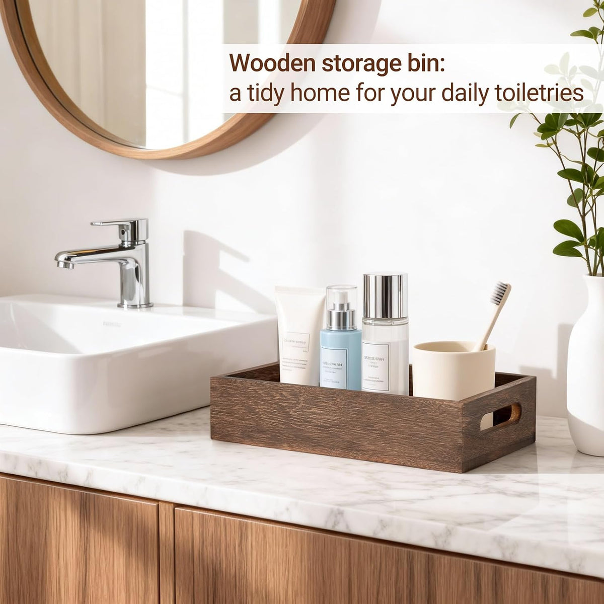 Mkono Bathroom Basket, Wood Toilet Paper Storage, Rustic Home Decor, Brown