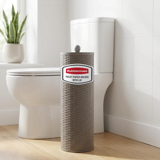 Rubbermaid Toilet Paper Holder Stand with Lid, Holds 4 Regular or Mega-Sized Rolls, Freestanding, Charcoal Gray