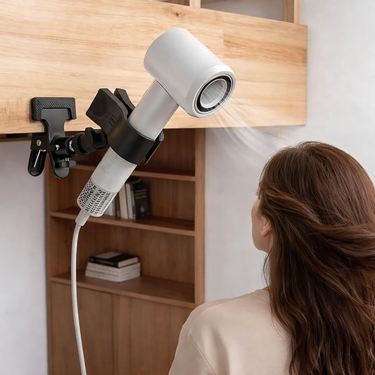 360 Degree Rotating Hands Free Hair Dryer Holder Sturdy Metal Base and Strong Clamp Adjustable and Flexible Blow Dryer Stand for Easy Styling Stable and Easy Installation