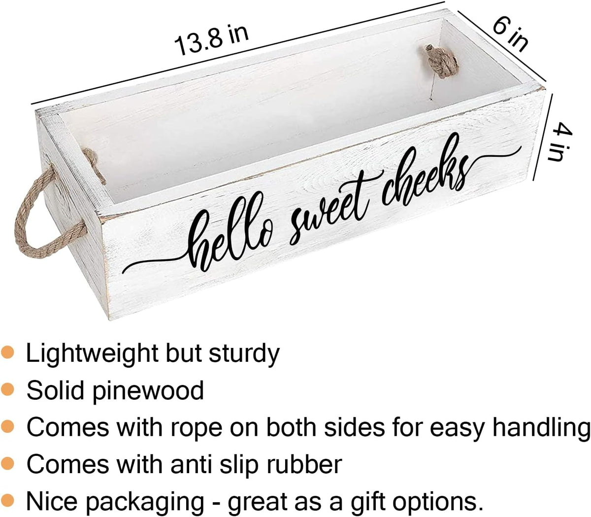 PZJIEAN Funny 2 Sides Hello Sweet Cheeks White Bathroom Decor Box with Handle, Farmhouse Bathroom Decor Box for Toilet Paper, Back of Toilet Organizer