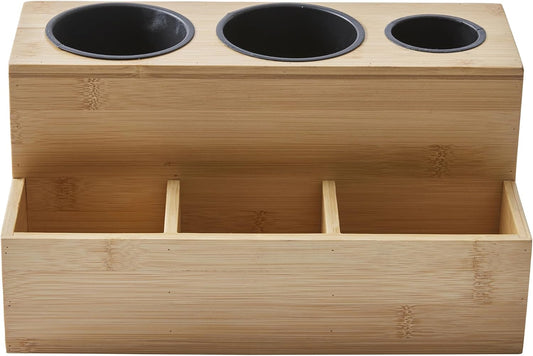 [Brand] Hair Styling Tool Organizer, Bamboo Storage Rack, Can Hold Hair Dryer, Straightener, Curling Iron, and Combs, Suitable for Countertop and Under Sink