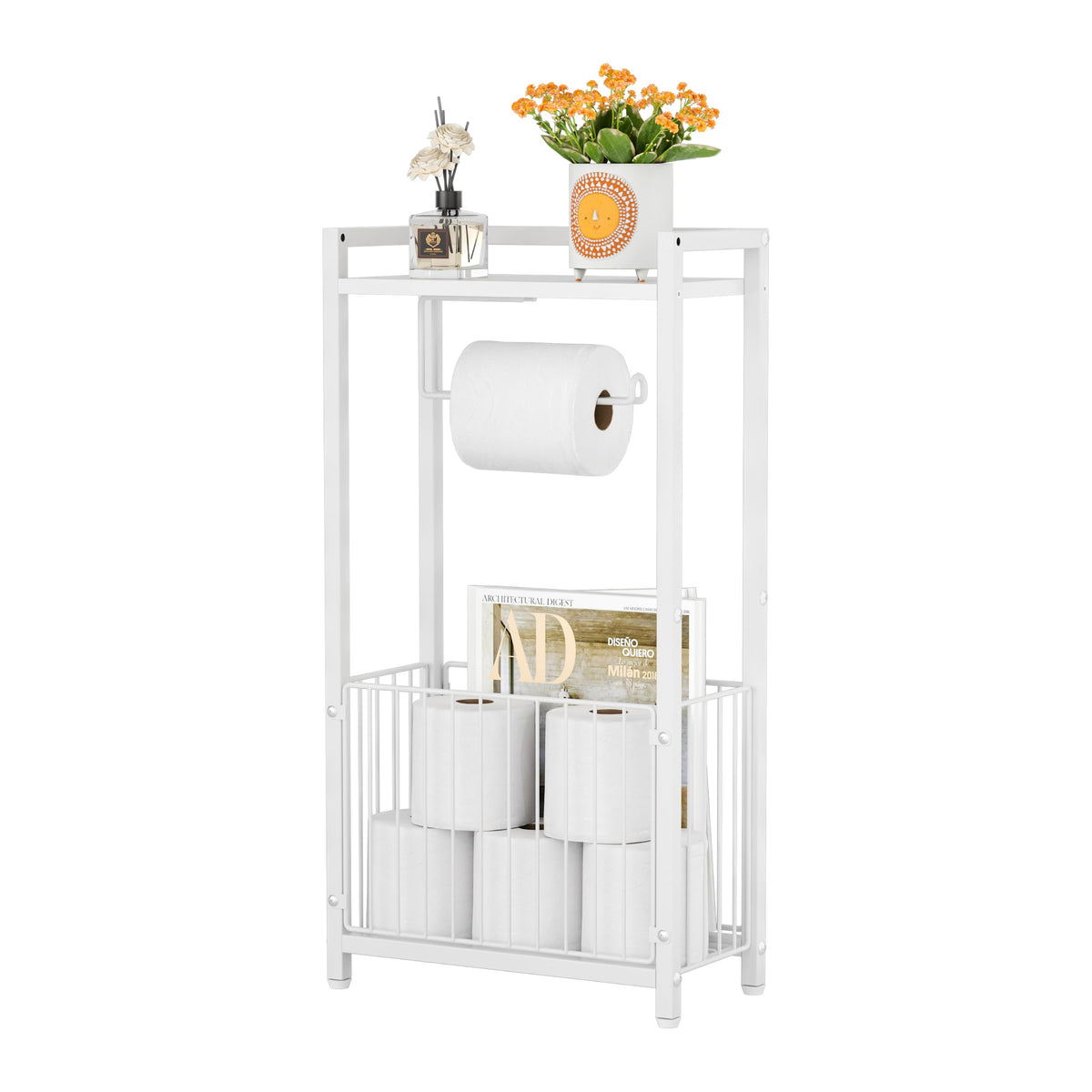 Freestanding Toilet Paper Holder with Storage Shelf