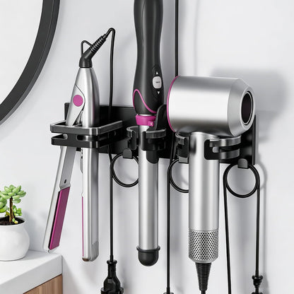 Hot Hair Tool Organizer Wall Mount with Plug & Cord Storage, Black