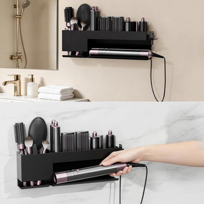 Hair Tool Organizer Wall Mount, Metal Curling Iron Accessories Rack Bracket Stand, Storage Rack Tool for Bathroom Shelf Organizer Black