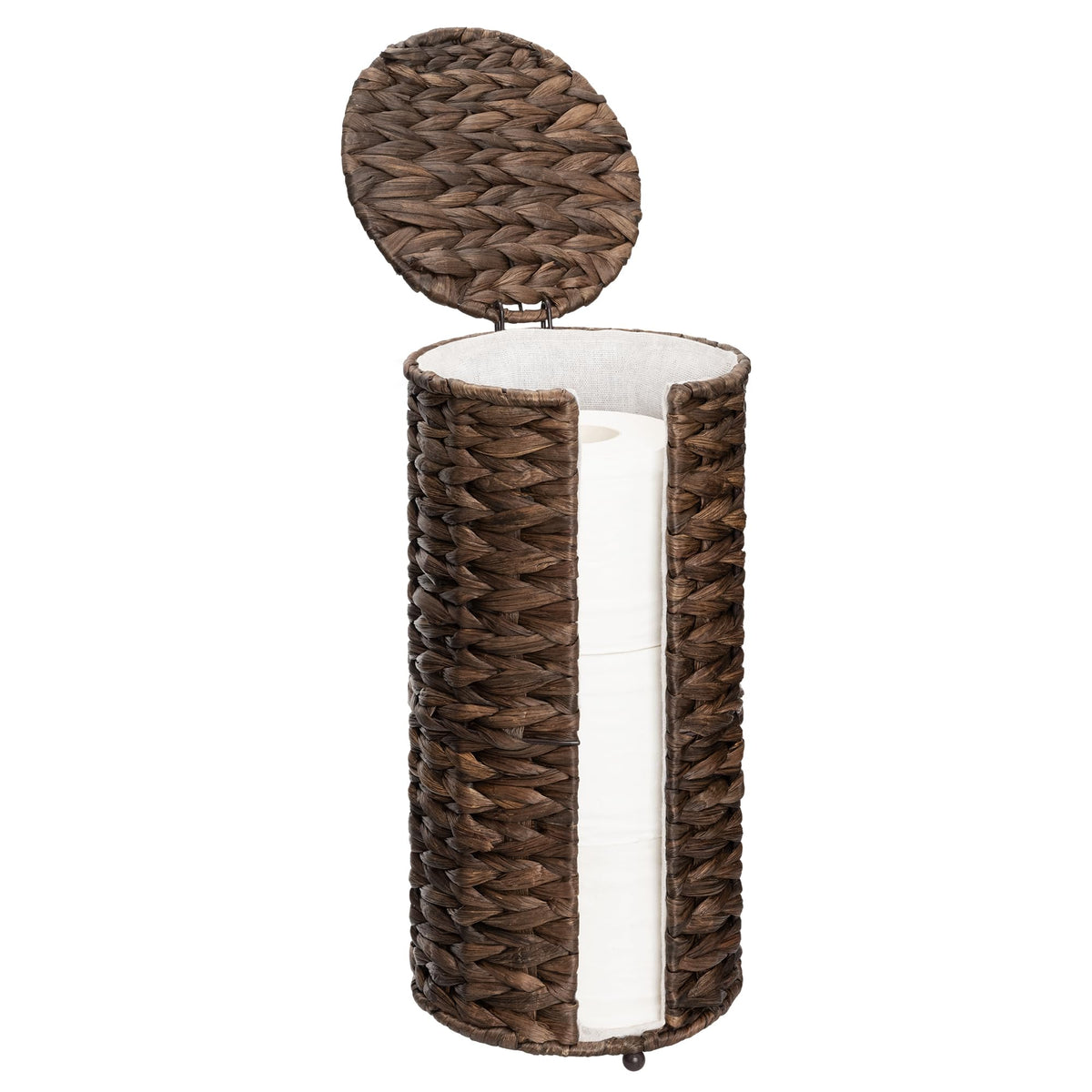 StorageWorks Seagrass Free Standing Toilet Paper Holder Stand for Bathroom, 3 Rolls of Toilet Tissue Storage with a Built-in Cloth Lining, Toilet Roll Holder Stand with Lid
