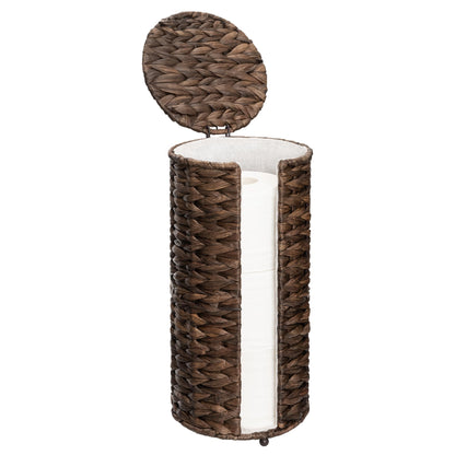 StorageWorks Seagrass Free Standing Toilet Paper Holder Stand for Bathroom, 3 Rolls of Toilet Tissue Storage with a Built-in Cloth Lining, Toilet Roll Holder Stand with Lid