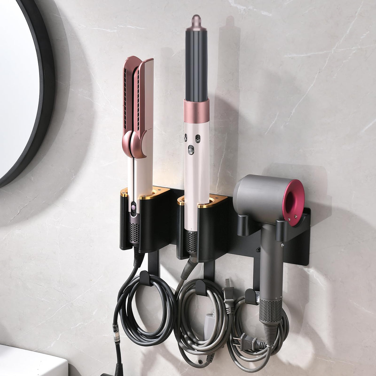 3-in-1 Hair Tool Organzier Wall Mount, Adhesive/Screw Mounting