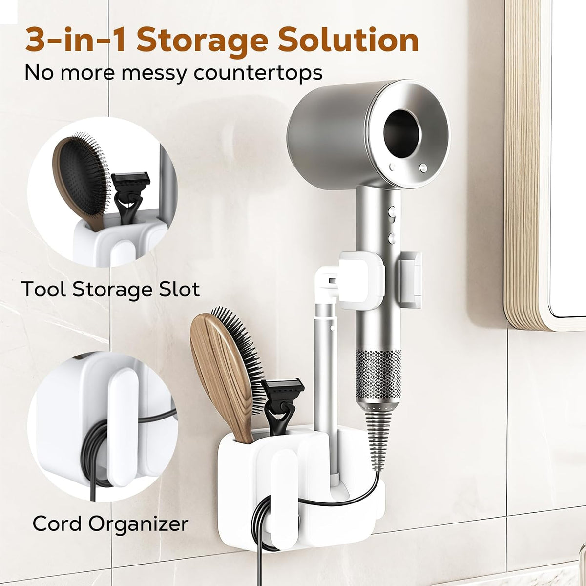 MoKo Hair Dryer Holder Wall Mounted, Hands Free Blow Dryer Holder
