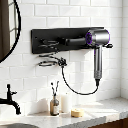 Hair Dryer Holder Hair Tool Organizer Metal Wall Mount(Matte Black)