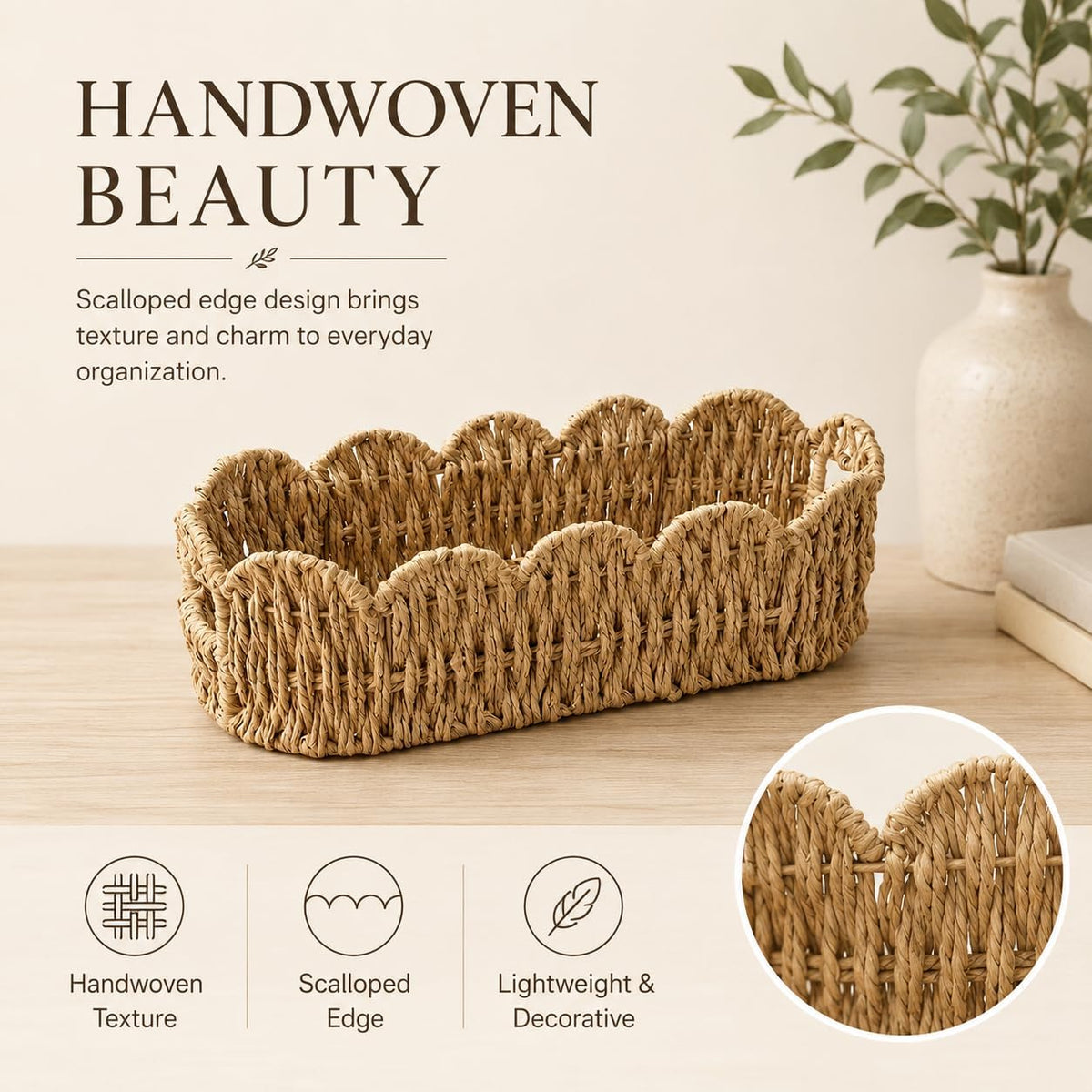 Scalloped Toilet Tank Basket, Back of Toilet Paper Basket