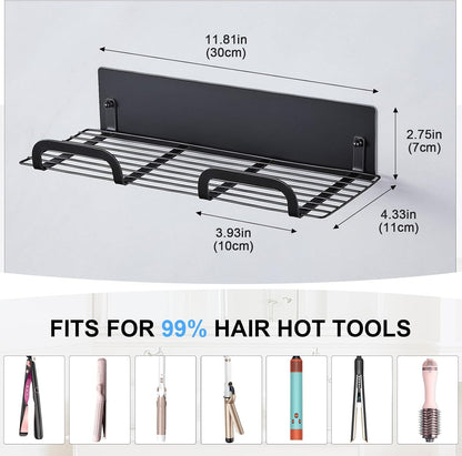 Straighteners Holder Wall Mounted Metal Hair Dryer Holder for Curling Wands Accessories Adhesive Curling Iron Holder Hair Tool Organizer for Vanity Bathroom Barber Shops (Black)