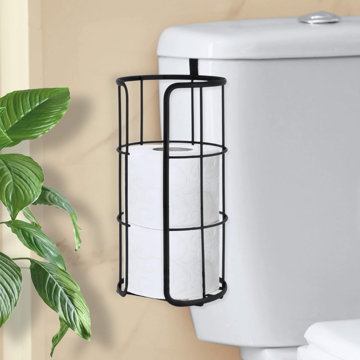 BROOKSTONE Over the Toilet Paper Holder Reserve - Toilet Paper Holder with Storage, Bathroom Toilet Paper Organizer, Metal Toilet Paper Roll Holder Fits Any Size Rolls - Matte White