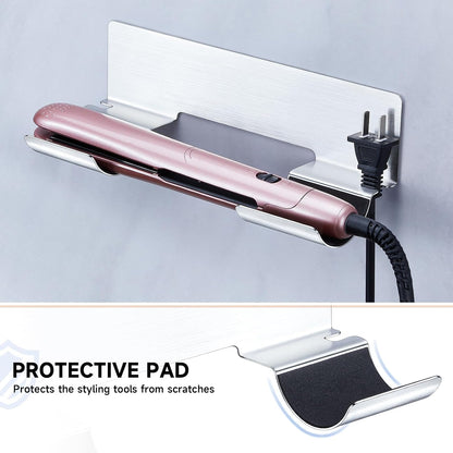 1PC Hair Straightener Holder Wall Mount Curling Iron Holder, Hair Dryer Holders for Wands & Styler Attachments, Flat Iron Holders Adhesive Hair Tool Organizer Vanity Bath Hair Tool Holder, Silver