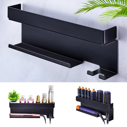 Blow Dryer Holder Wall Mounted Hair Straightener Holder, Blow Dryer and Curling Iron Holder for 7 in 1 Styler Attachments, Hair Dryer Holder, Bathroom Hair Tools Organizer (Black)