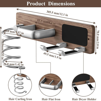 Tindbea Hair Dryer Holder Wall Mount Aluminum Alloy Hot Tools Organizer