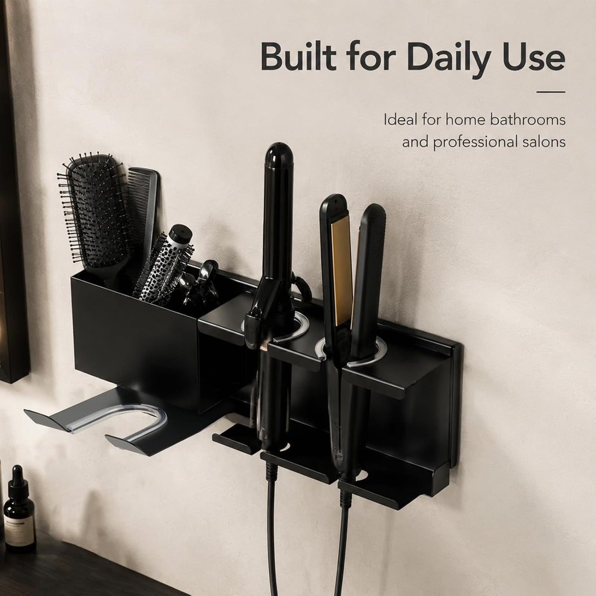 Hair Dryer Holder Wall Mounted, Include Adhesive Strip and Screw Mounting Kits, Hair Tool Organizer Wall Mount for Bathroom, Universal Hair Dryer Holder Rack Storage for Blow Dryer, Curling Iron