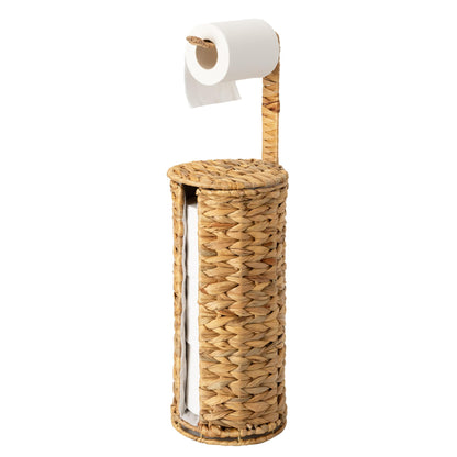 StorageWorks Seagrass Free Standing Toilet Paper Holder Stand for Bathroom, 3 Rolls of Toilet Tissue Storage with a Built-in Cloth Lining, Toilet Roll Holder Stand with Lid
