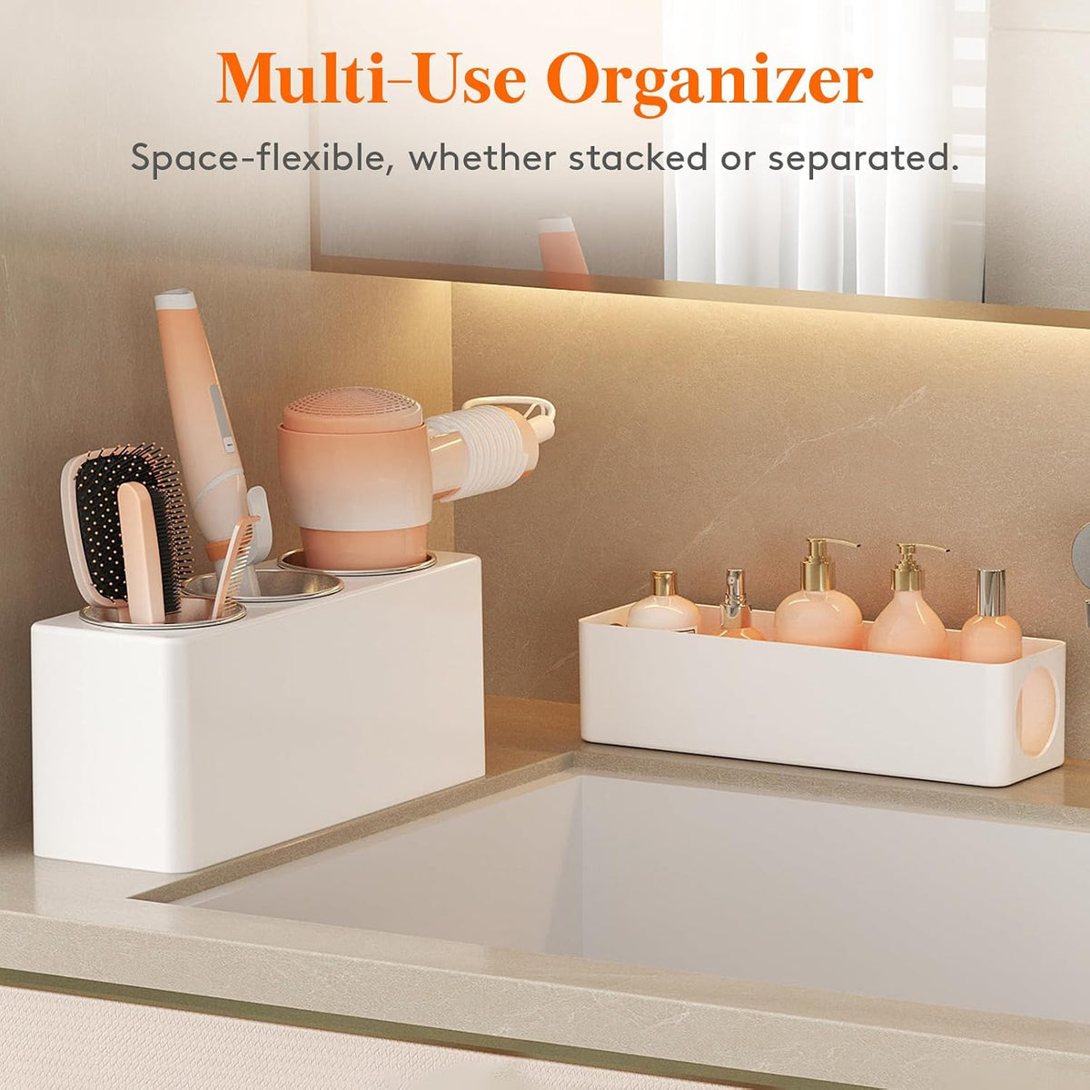 Lifewit Hair Tool Organizer Dryer Holder Countertop with 3 Cups, White