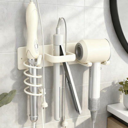 Hair Dryer Holder Wall Mounted Blow Dryer Holder Curling Iron Holder Straightener Holder 3 in 1 Bathroom Metal Hair Tool Organizer Rack（Matte Black）