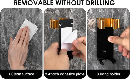 2 Pack Hair Tool Organizer Wall Mount Adhesive, Black Gold