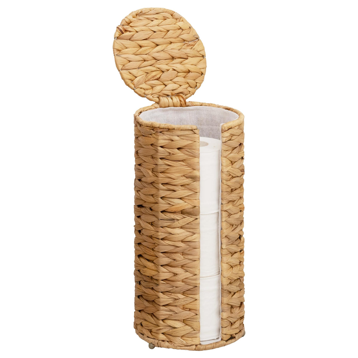 StorageWorks Seagrass Free Standing Toilet Paper Holder Stand for Bathroom, 3 Rolls of Toilet Tissue Storage with a Built-in Cloth Lining, Toilet Roll Holder Stand with Lid