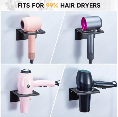 Blow Dryer Holder Wall Mounted, Hair Dryer Holder, Metal Hair Tool Organizer for Blow Dryer Organizer Storage for Vanity Bathroom Barber Shop (Black)