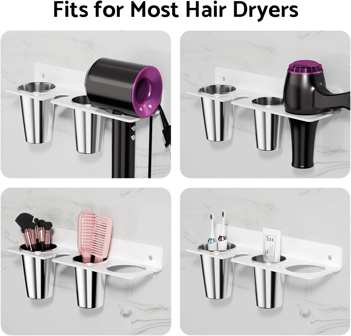 HIIMIEI Hair Tool Organizer Wall Mount, White Acrylic Hot Tool Holder