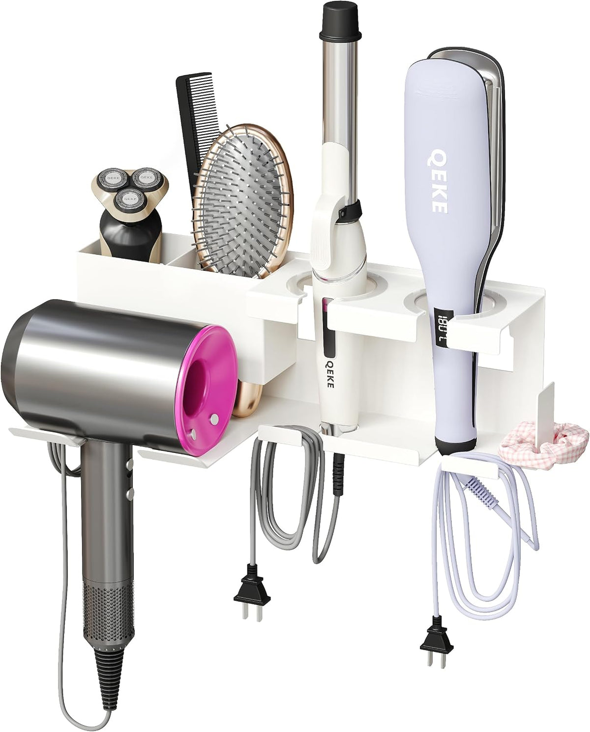 Qeke Hair Dryer Holder Wall Mounted, Bathroom Blow Dryer Holder, White