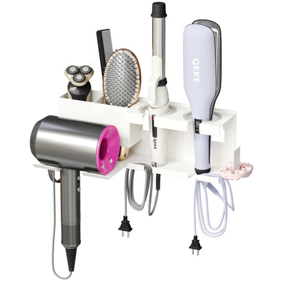 Qeke Hair Dryer Holder Wall Mounted, Bathroom Blow Dryer Holder, White