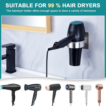 Hair Dryer Holder Wall Mount, Blow Dryer Holder Wall, Adhesive Hair Dryer Hanger, Blow Dryer Organizer, Hair Tools Organizer for Bathroom Salon Barber Shop Hotel (Silver)