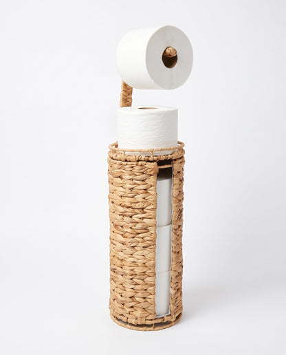 Extra Toilet Paper Storage with Lid and Liner Holds 3-4 MEGA Rolls, Water Hyacinth Ratten Toilet Paper Holder Free Stand Decorative Boho Covered Enclosed Tissue Organizer for Bathroom