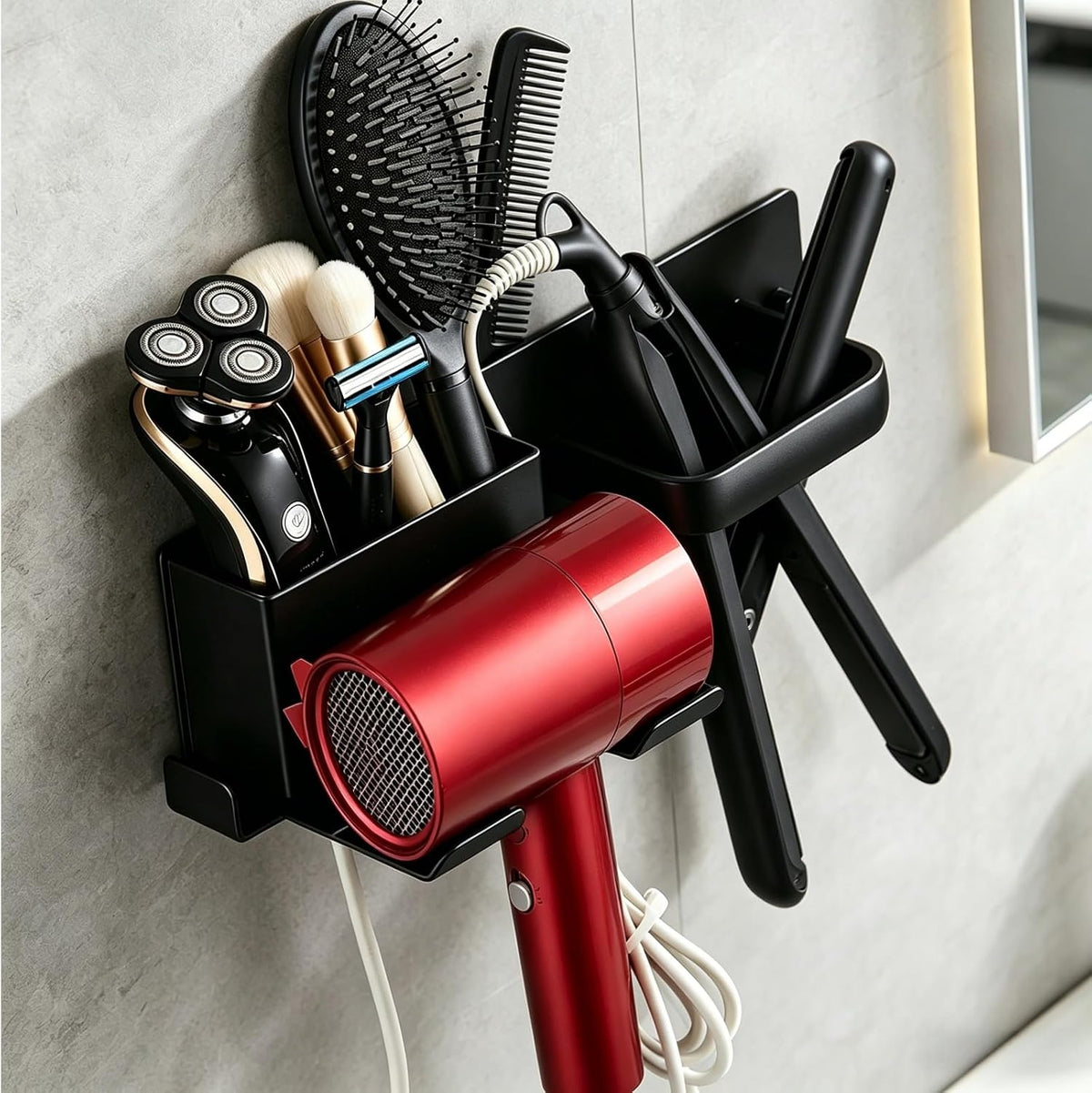 Hair Dryer Holder Wall Mount, Stainless Steel 3-in-1 Hair Tool Organizer