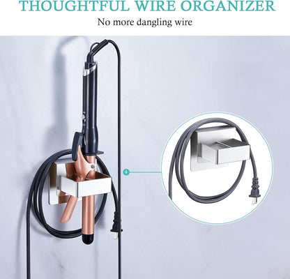 Straighteners Holder Wall Mounted Curling Iron Holder Metal Hair Dryer Holder for Curling Wands Accessories Adhesive Hair Tool Organizer Flat Iron Holder for Bathroom Barber Shops Vanity (Sliver)