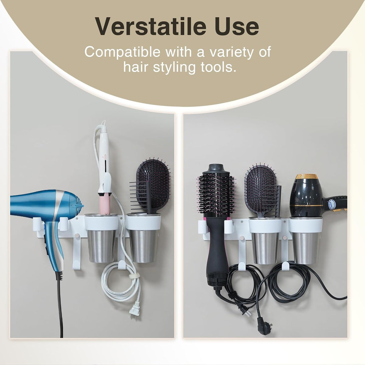 3-in-1 Hair Tool Organzier Wall Mount, Adhesive/Screw Mounting