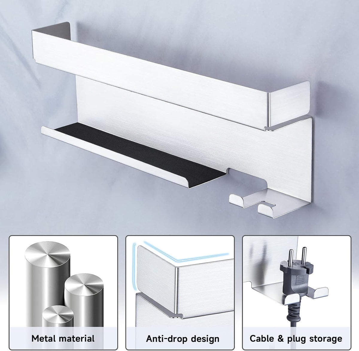 Storage Hair Dryer Holder for Curling Iron Wands Accessories, Hair Straightener Holder, Wall Mount Hair Tool Organizer for Styler Attachments, Curling Iron Holder Organizer for Bathroom, Silver