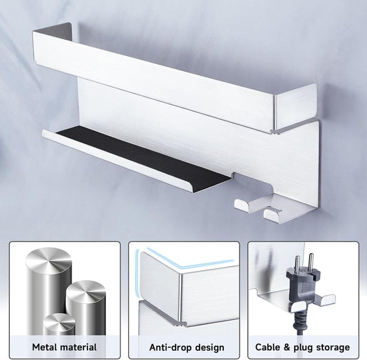 Storage Hair Dryer Holder for Curling Iron Wands Accessories, Hair Straightener Holder, Wall Mount Hair Tool Organizer for Styler Attachments, Curling Iron Holder Organizer for Bathroom, Silver