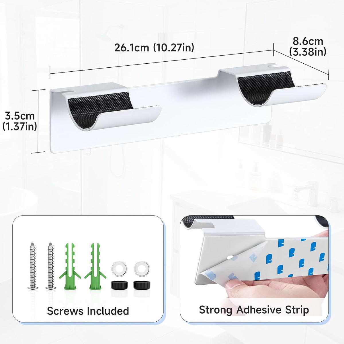 2 PCS Wall Mount Curling Iron Holder and Hair Tool Organizer with Adhesive, Multifunctional Hot Flat Iron and Hair Straightener Holder Storage Stand for Vanity, Cabinet and Wall, White