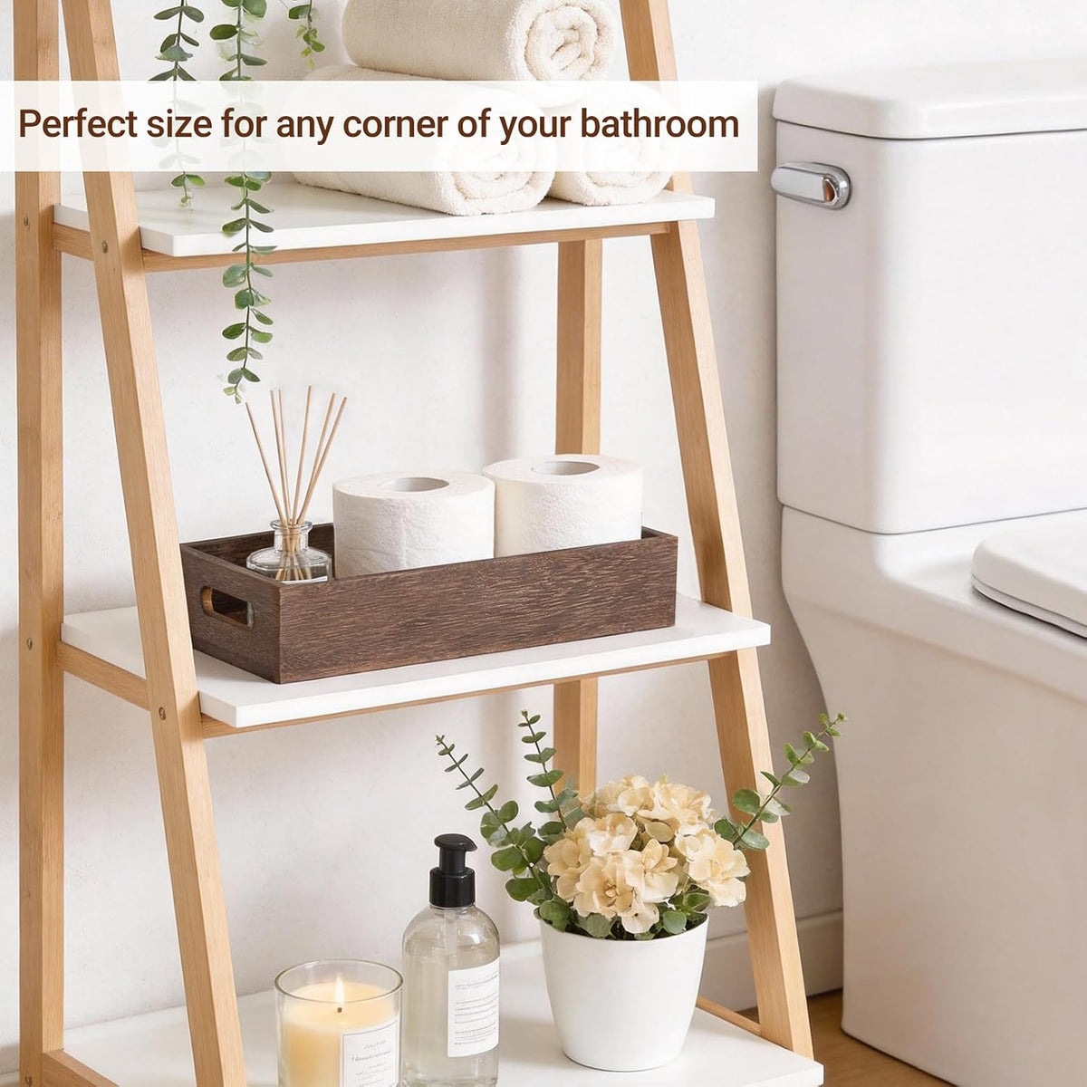 Mkono Bathroom Basket, Wood Toilet Paper Storage, Rustic Home Decor, Brown