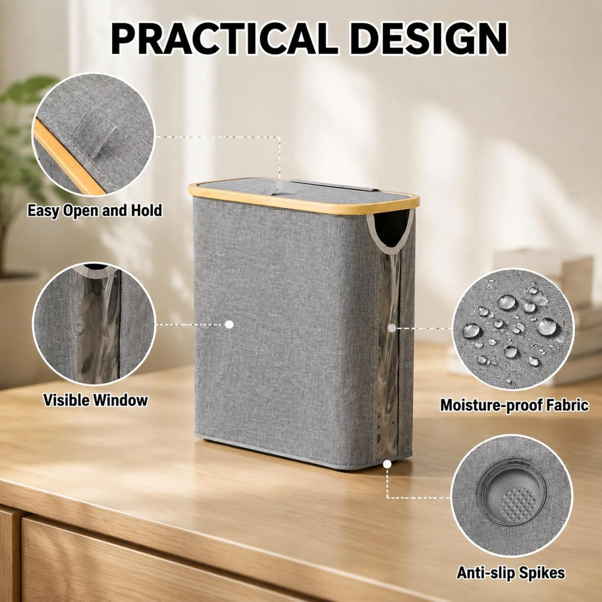 Oxford Fabric Toilet Paper Storage Basket with Lid, Free‑Standing Organizer Basket for Toilet Paper for RV Bathroom (Grey)