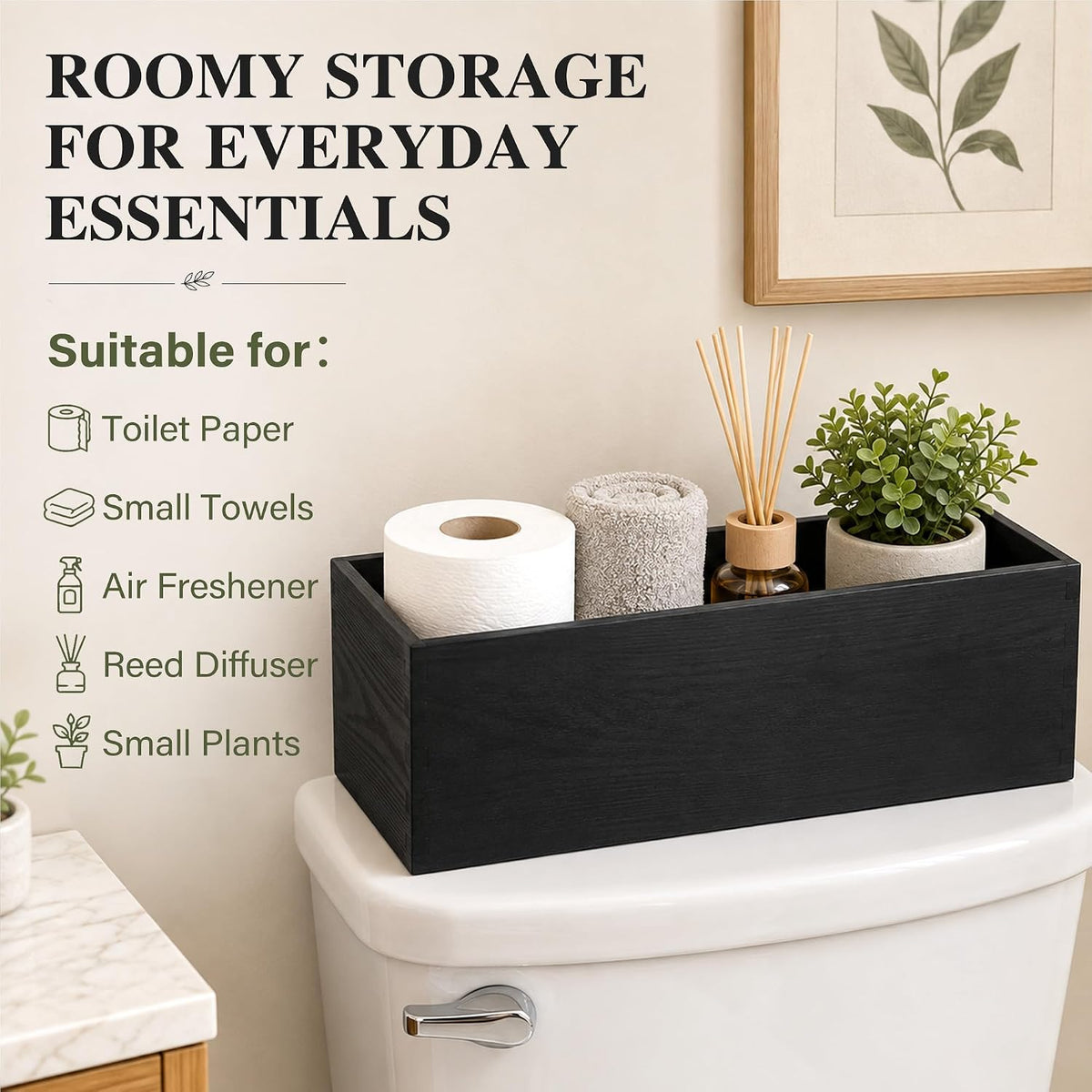 LotFancy Bathroom Decor Box, 2 Sized Wooden Toilet Paper Storage Basket