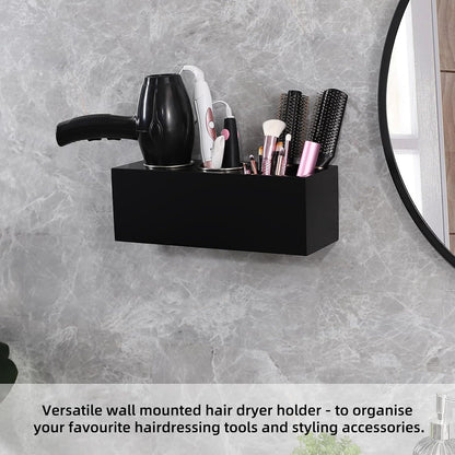 Hair Dryer Holder and Tool Organizer, Wood, Black