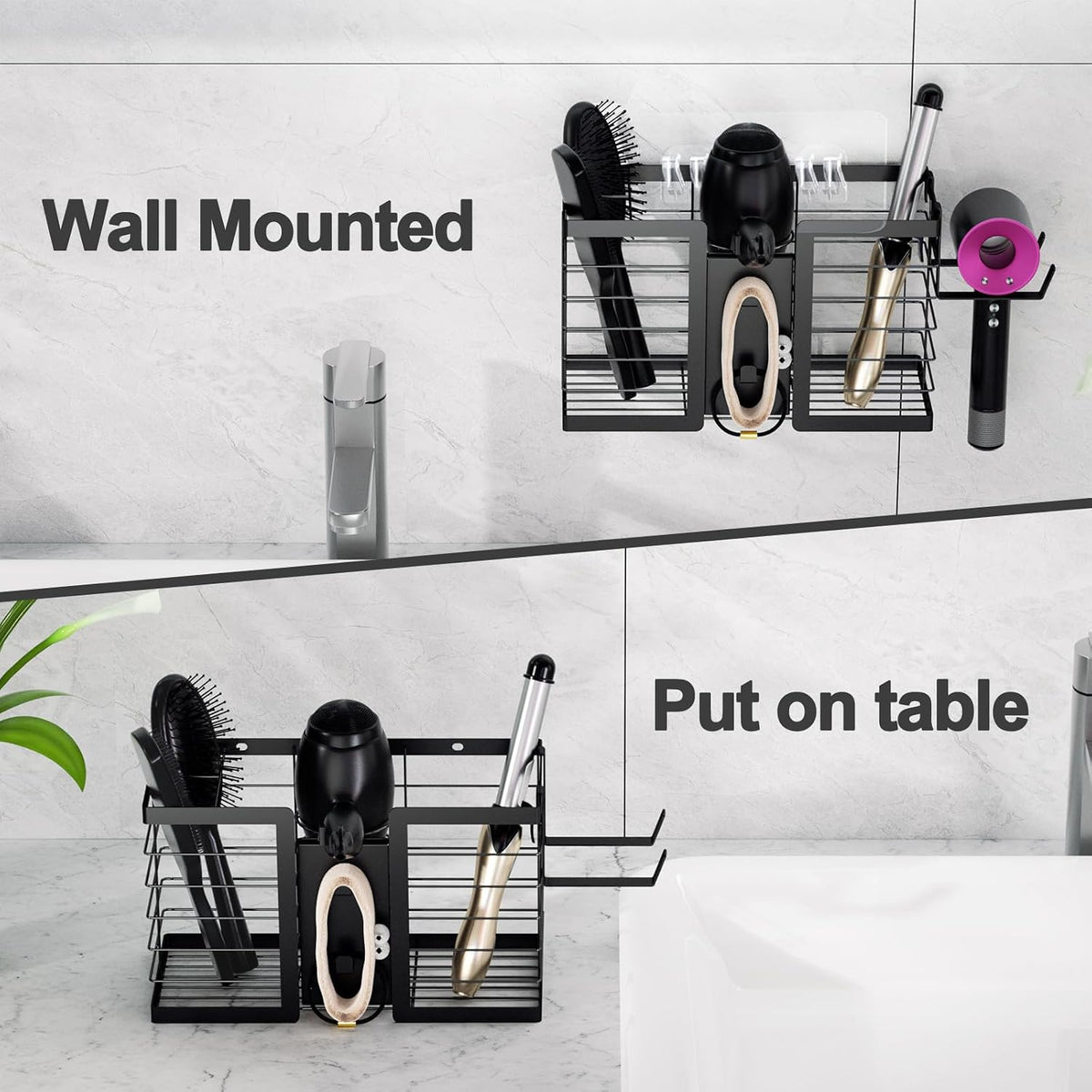 FUNKYLEE 3-in-1 Universal Hair Tool Organizer Wall Mount, Black