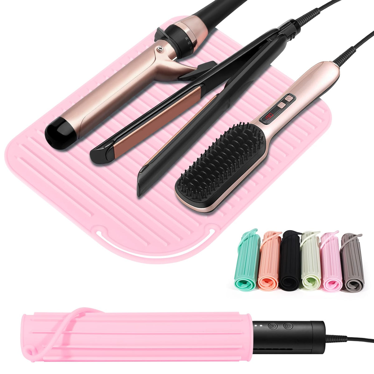 Heat Resistant Mat Large Silicone Hot Hair Tools Holder for Curling Irons Flat Iron Hair Straightener Mat Portable Vanity Pad Accessories/Organizer