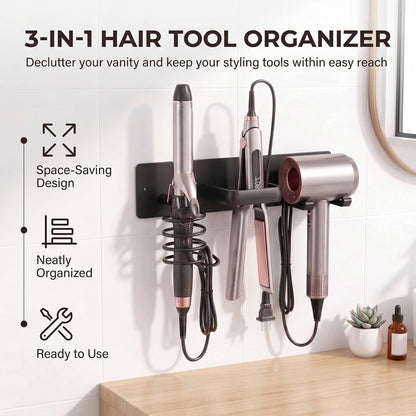Hair Dryer Holder Wall Mounted, 3 in 1 Metal Hair Tool Organizer