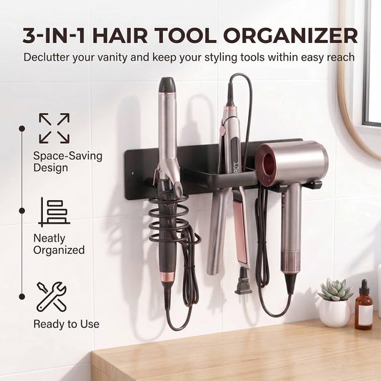 Hair Dryer Holder Wall Mounted, 3 in 1 Metal Hair Tool Organizer