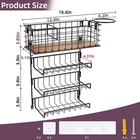 3-Tier Wall Mounted Hair Tool Organizer, Matte Black