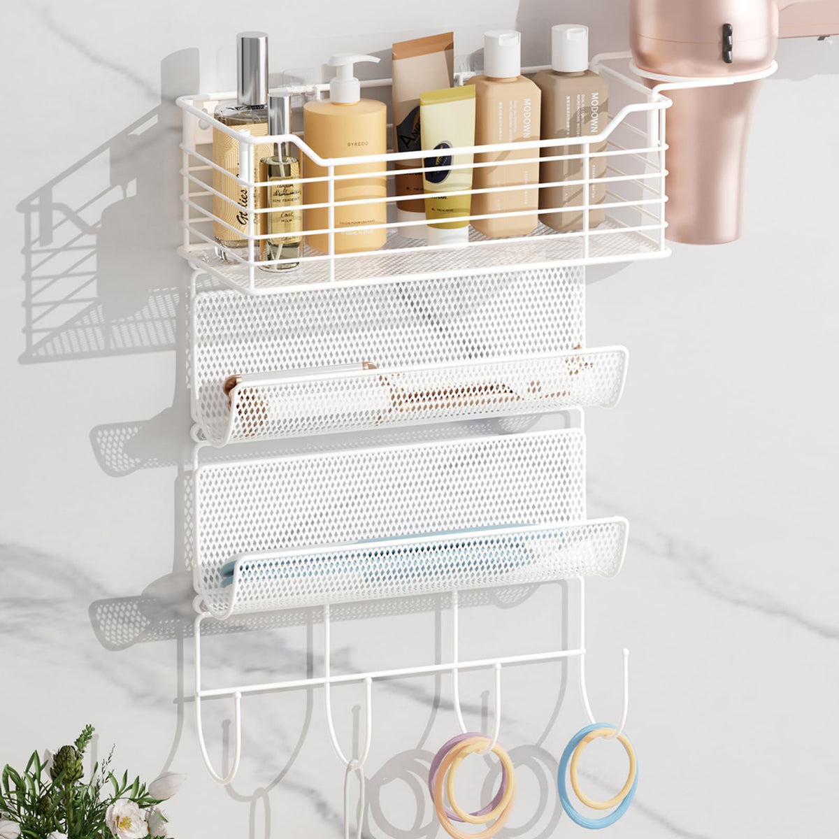 3 Tier Hair Tool Organizer Wall Mount, curling iron holder Basket, Black