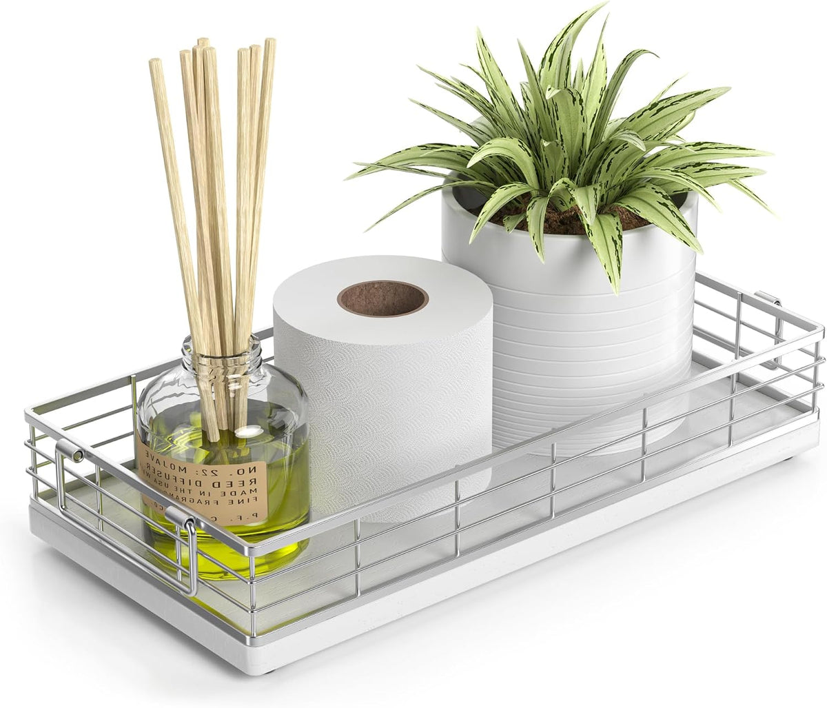 Toilet Paper Basket, 13 Inch Bathroom Toilet Tank Basket with Handles White