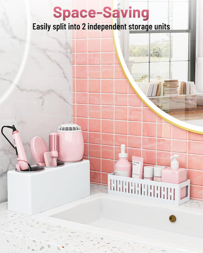 Hair Tool Organizer, Detachable Hair Dryer Holder with 3 Stainless Steel Cups, Wall Mounted Bathroom Organizers and Storage for Accessories, Curling Irons, Straighteners, Toiletries, Makeup