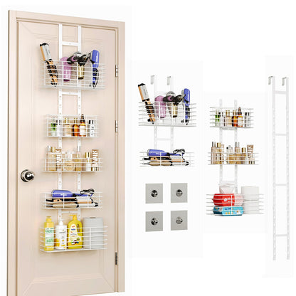 Yuyetuyo 5-Tier Over The Door Organizer Bathroom - Hair Dryer Holder - Hair Tool Organizer Adjustable Height, DIY Bathroom Storage Shelf Wall Mounted for Flat/Curling Irons, Straighteners, Skincare